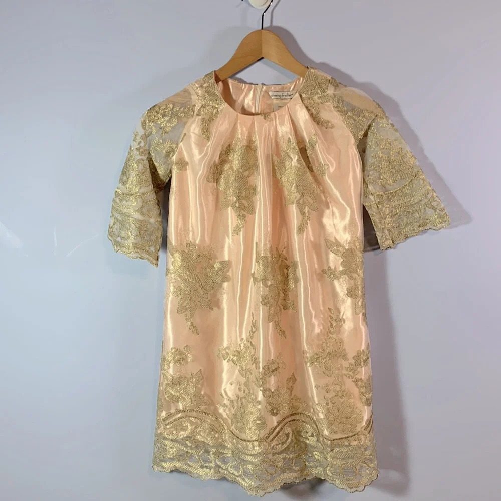 Chasing fireflies size 6 gold and pink  shift dress holiday Easter special